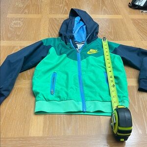 Nike Green, Black and Blue Hooded Jacket with Yellow Logo